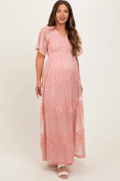 Pinkblush Smocked Top Lace Maxi Dress In Pink