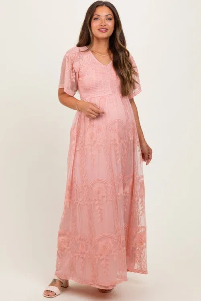Pinkblush Smocked Top Lace Maxi Dress In Pink