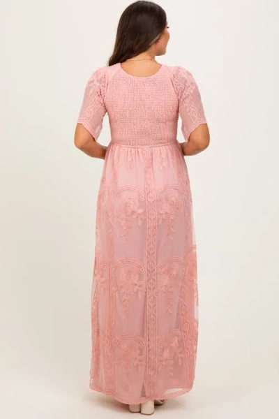 Pinkblush Smocked Top Lace Maxi Dress In Pink