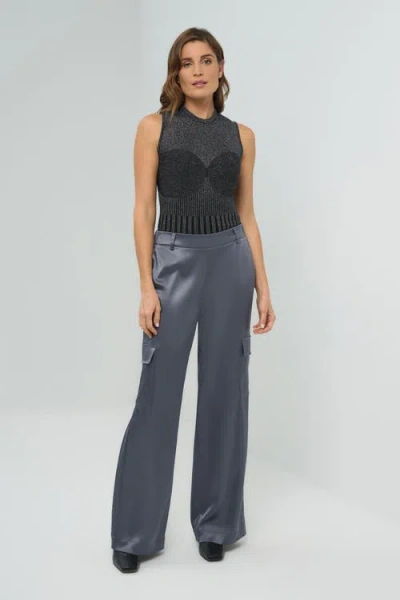 Anatomie Candela Satin Cargo Wide Leg Pant In Gray
