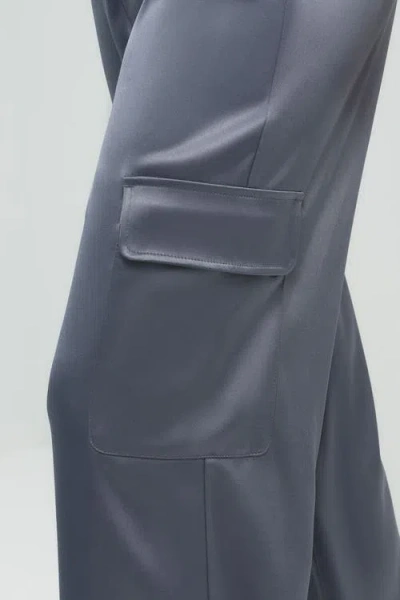 Anatomie Candela Satin Cargo Wide Leg Pant In Gray