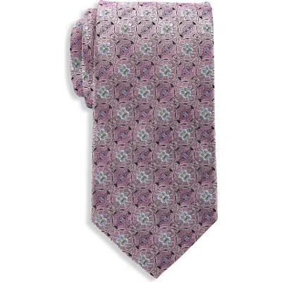 Oak Hill Premium By Dxl Big & Tall Floral Medallion Silk Tie In Pink