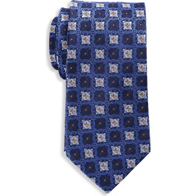 Oak Hill Premium By Dxl Big & Tall Floral Medallion Silk Tie In Blue
