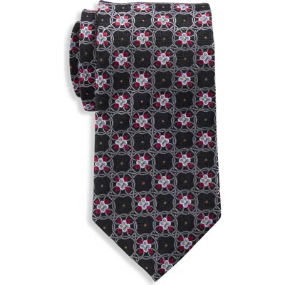 Oak Hill Premium By Dxl Big & Tall Floral Medallion Silk Tie In Black