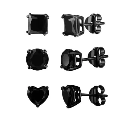 Donatello Gian Set Of 3 Sterling Silver Black Rhodium Plated Stud Earrings In Black