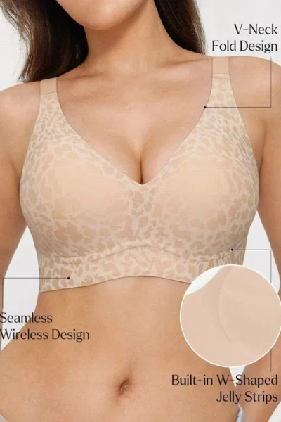 Popilush Seamless Wireless Jelly Leopard Contour Minimizer Support Bra In Neutral