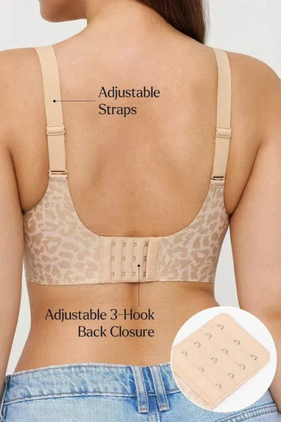 Popilush Seamless Wireless Jelly Leopard Contour Minimizer Support Bra In Neutral