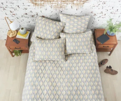 Carol & Frank Liam Ochre Quilt In Blue
