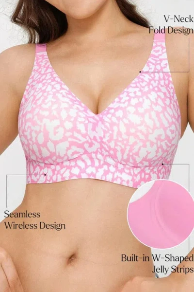 Popilush Seamless Wireless Jelly Leopard Contour Minimizer Support Bra In Multi