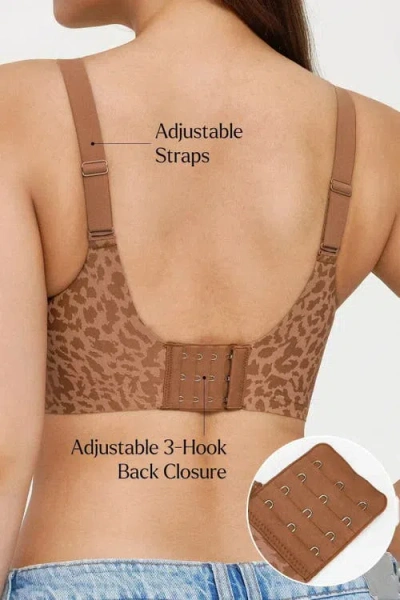 Popilush Seamless Wireless Jelly Leopard Contour Minimizer Support Bra In Brown