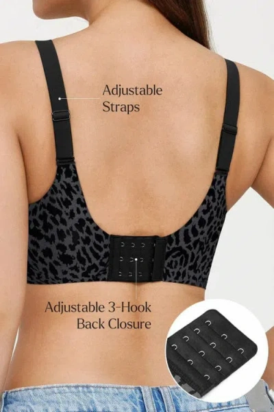 Popilush Seamless Wireless Jelly Leopard Contour Minimizer Support Bra In Black