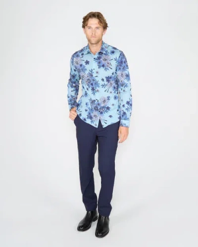 Lords Of Harlech Sherlock Tailored Merino Wool Shirt In Blue