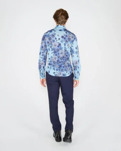 Lords Of Harlech Sherlock Tailored Merino Wool Shirt In Blue