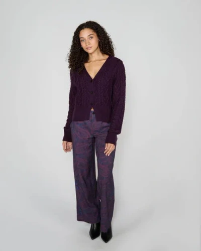 Lords Of Harlech Samantha Cashmere Blend Cable Knit Cardigan Sweater In Purple