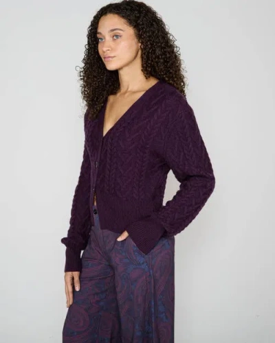 Lords Of Harlech Samantha Cashmere Blend Cable Knit Cardigan Sweater In Purple