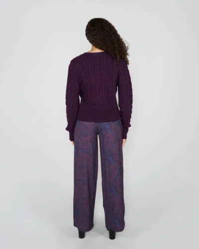 Lords Of Harlech Samantha Cashmere Blend Cable Knit Cardigan Sweater In Purple