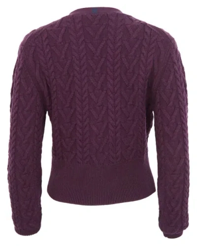 Lords Of Harlech Samantha Cashmere Blend Cable Knit Cardigan Sweater In Purple