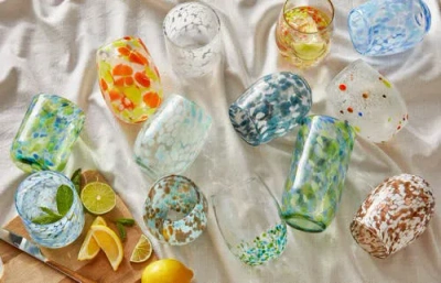 Tag Cobalt Blue And White Confetti Stemless Drinkware Set In Blue