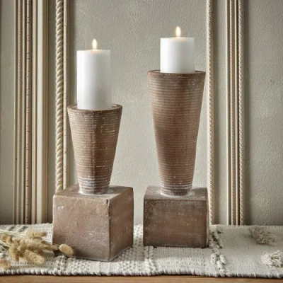 Tag Ahmar Large Terracotta Pillar Candle Holder Brown Decor In Brown