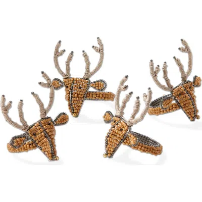 Tag Reindeer Wood Beaded Napkin Ring Set Of Four Rustic Decor In Multi