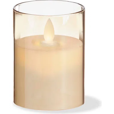 Tag Estella Led Glass Hurricane Amber Flameless Candle Holder In Brown
