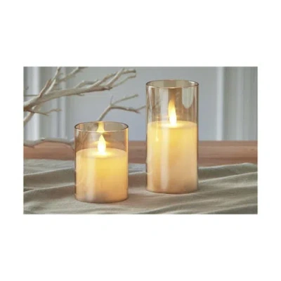 Tag Estella Led Glass Hurricane Amber Flameless Candle Holder In Brown
