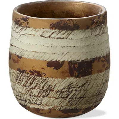 Tag Textured Cut Hurricane Blown Glass Pillar Candle Holder In Brown