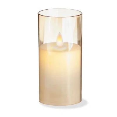 Tag Estella Amber Glass Hurricane With Flameless Candle Lantern In Brown