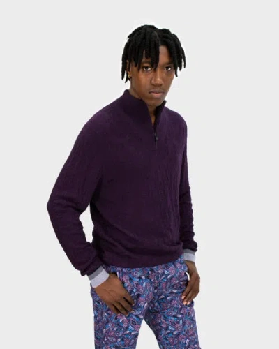 Lords Of Harlech Quinn Quarter Zip Merino Wool Sweater In Purple