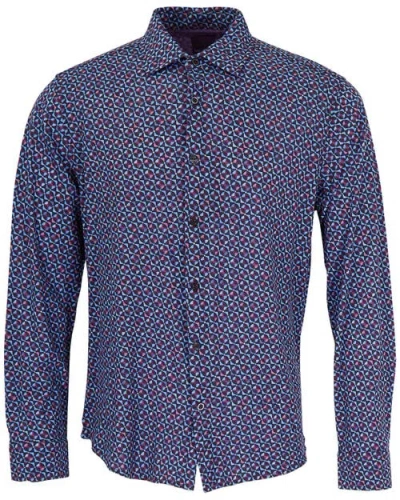 Lords Of Harlech Sherlock Tailored Merino Wool Shirt In Blue