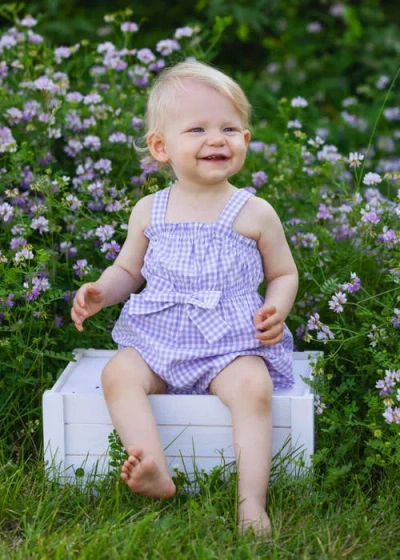 Mabel + Honey Super Bloom Baby Romper With Bow In Purple