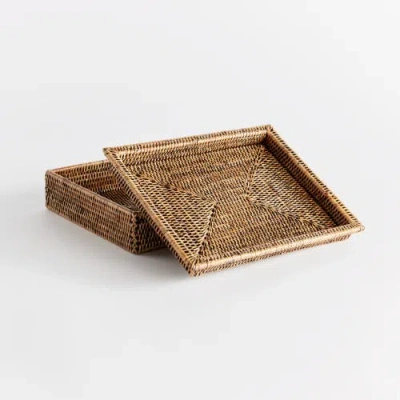 Napa Home & Garden Burma Rattan Lidded Letter Storage Decorative Tray In Brown