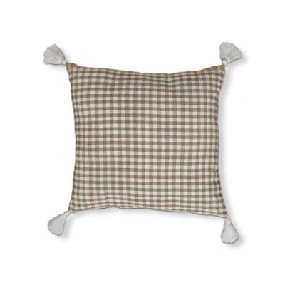 Tag Gingham Woven Taupe Throw Pillow Cotton Decorative Cushion In Multi