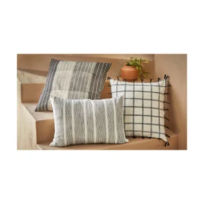 Tag Black Tassel Check Cotton Accent Throw Pillow Square In White
