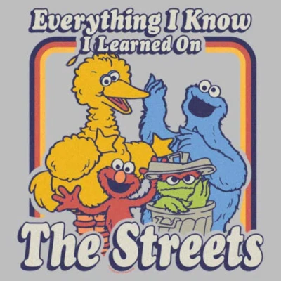 Sesame Street Everything I Know I Learned On The Streets  Graphic T-shirt In Gray