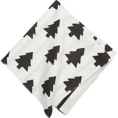 Carol & Frank Black & White Pine Trees 100% Cotton Set Of 4 Cloth Napkins In Black