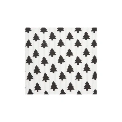 Carol & Frank Black & White Pine Trees 100% Cotton Set Of 4 Cloth Napkins In Black