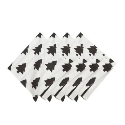 Carol & Frank Black & White Pine Trees 100% Cotton Set Of 4 Cloth Napkins In Black