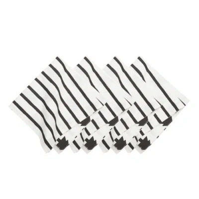 Carol & Frank Black & White Pine Trees 100% Cotton Set Of 4 Cloth Napkins In Black