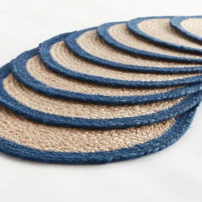 Napa Home & Garden Jute Coil Oval Placemats, Set Of 8 In Blue