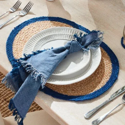 Napa Home & Garden Jute Coil Oval Placemats, Set Of 8 In Blue