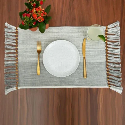 Carol & Frank Kerbey Boulder Tasseled Placemats Set Of 4 For Dining, 13" X 19" In Blue