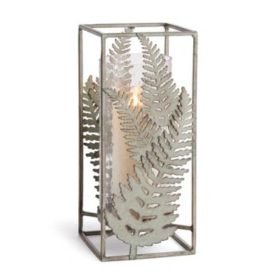 Napa Home & Garden Verdigris Fern Hurricane Candle Holder Large In Gray