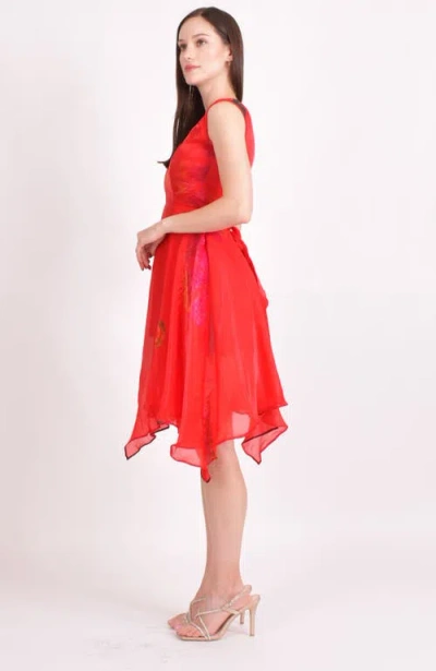 Raas Kleo Hand Tie Dye High Low Dress In Red