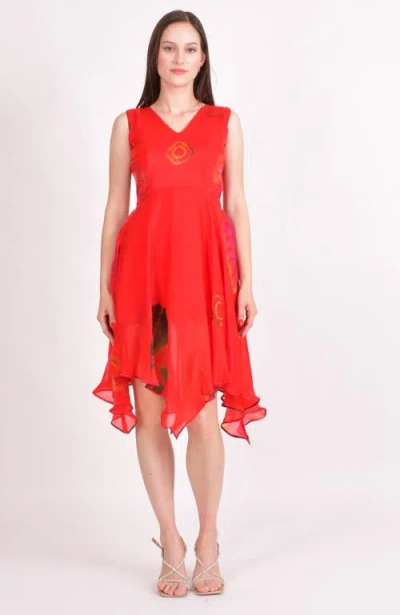 Raas Kleo Hand Tie Dye High Low Dress In Red