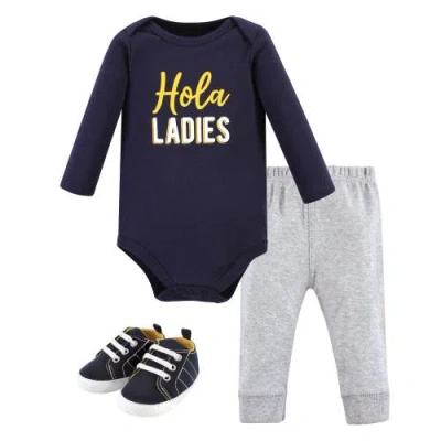 Hudson Baby Three-piece Long-sleeve Bodysuit Outfit With Pants And Footwear In Burgundy