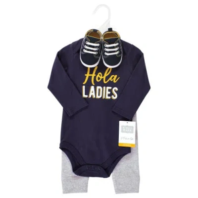 Hudson Baby Three-piece Long-sleeve Bodysuit Outfit With Pants And Footwear In Burgundy