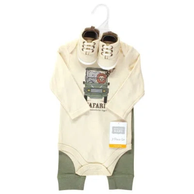 Hudson Baby Three-piece Long-sleeve Bodysuit Outfit With Pants And Footwear In Multi
