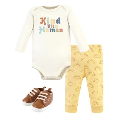 Hudson Baby Three-piece Long-sleeve Bodysuit Outfit With Pants And Footwear In Multi