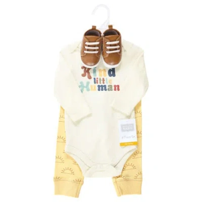Hudson Baby Three-piece Long-sleeve Bodysuit Outfit With Pants And Footwear In Multi